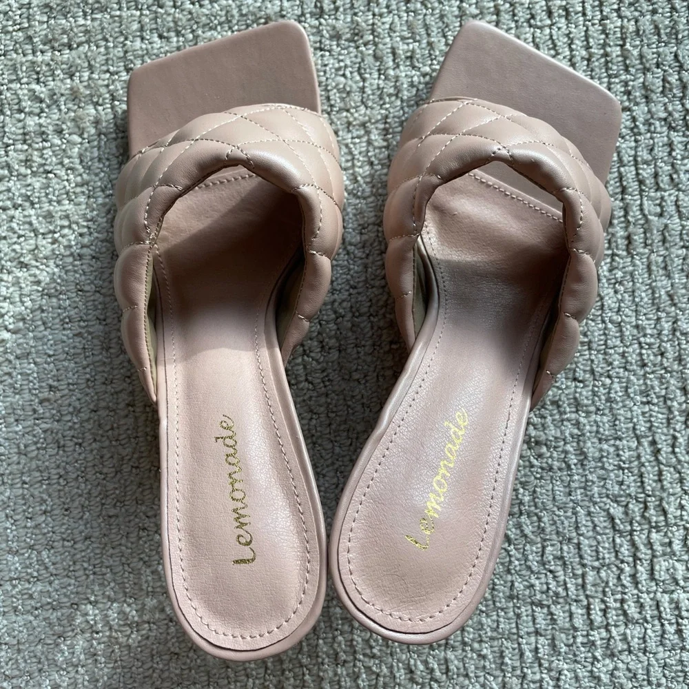 Lulu's Quilted Blush Square-Toe Stiletto Mules